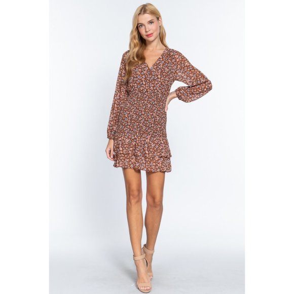 Brown Blue Floral Print Dress {Active USA} - Picture 5 of 5